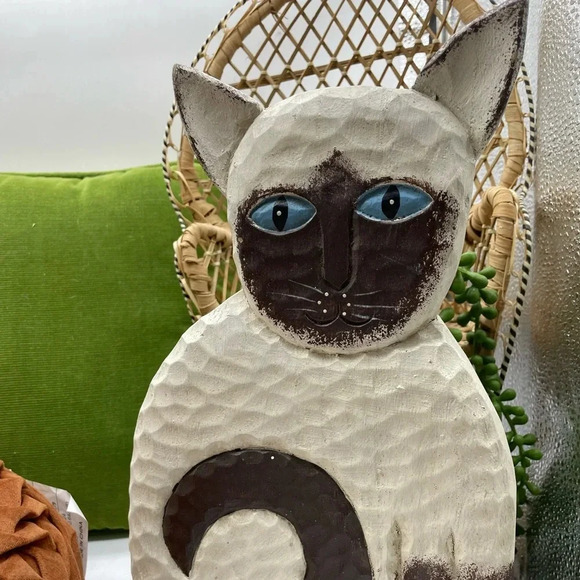Other - Vintage Large Carved Wooden Siamese Cat